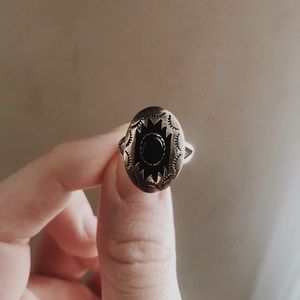 sterling silver onyx shadowbox ring size 6.25
